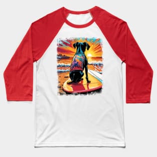 Dog Surfing Cute Colorful Comic Illustration Baseball T-Shirt